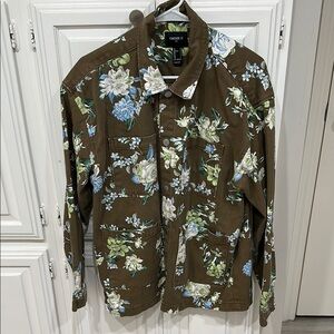 Forever 21 Brown and Green Floral Lightweight Denim Men’s S Shirt Jacket